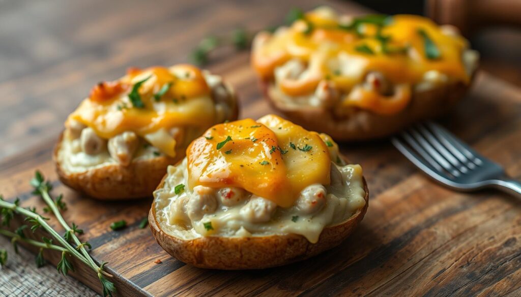 Twice Baked Chicken Pot Pie Potatoes