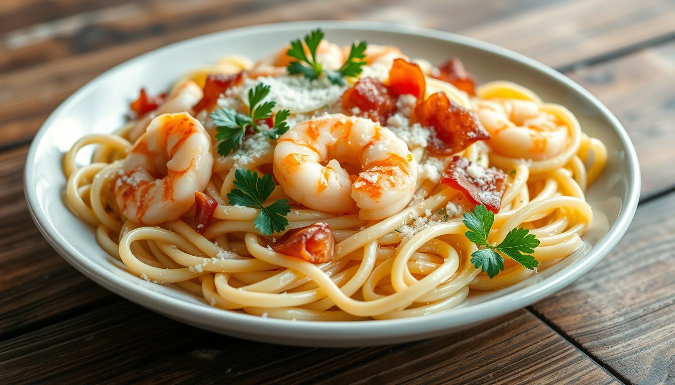 Garlic Shrimp Bacon Alfredo