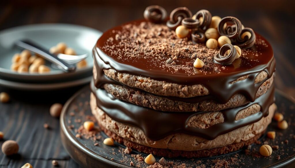 chocolate-glazed hazelnut mousse cake