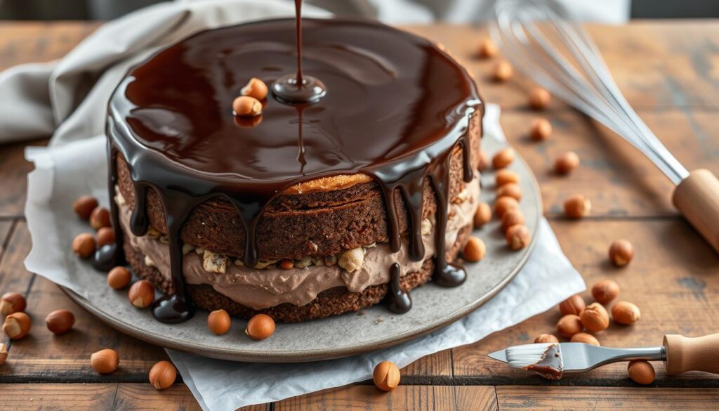 chocolate hazelnut mousse cake assembly