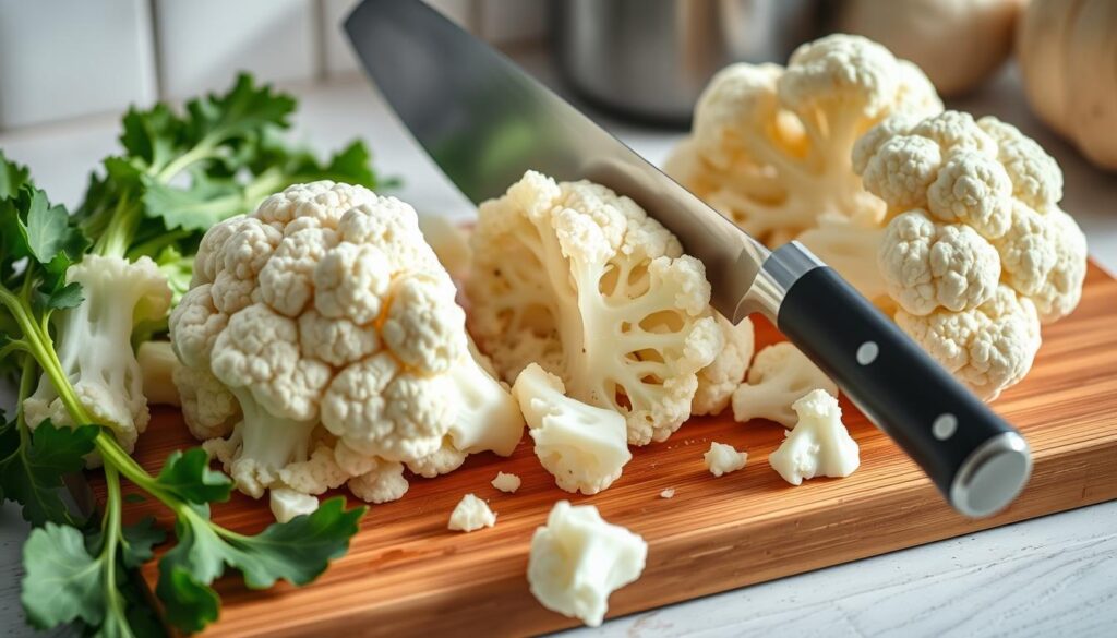 cutting cauliflower florets