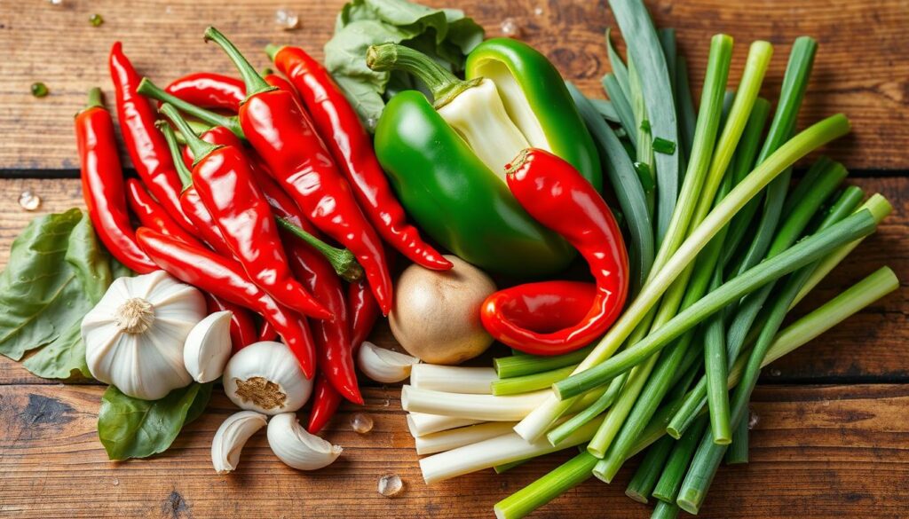 fresh vegetables for spicy garlic chilli noodles