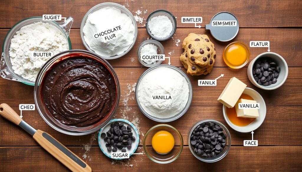 ingredients for chocolate chip cookie dough brownie bombs