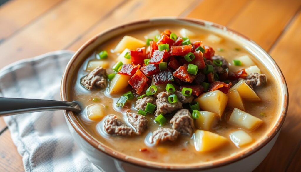 loaded steak and potato soup