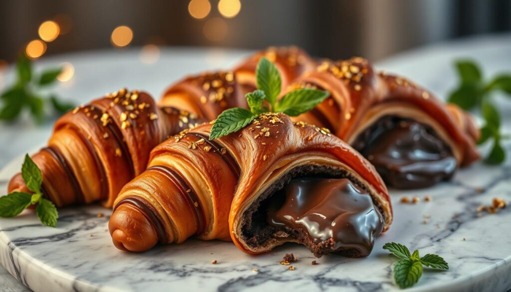 luxury chocolate croissants with edible gold flakes