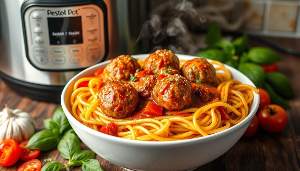 pressure cooker spaghetti and meatballs one-pot meal