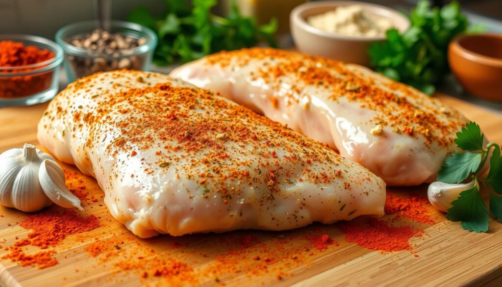 seasoning chicken breast for cheesy garlic chicken wraps