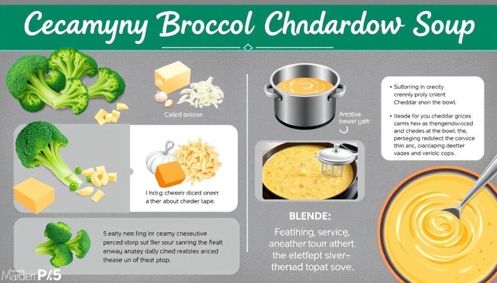 step-by-step instructions for making broccoli cheddar soup